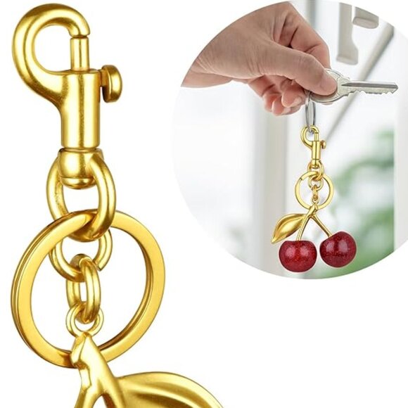 Cherry Red Glitter Sparkle Keychain Bag Charm - Picture 3 of 7